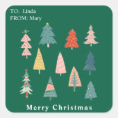 冬のモダングリーンクリスマスツリーズホリデー スクエアシール (正面)