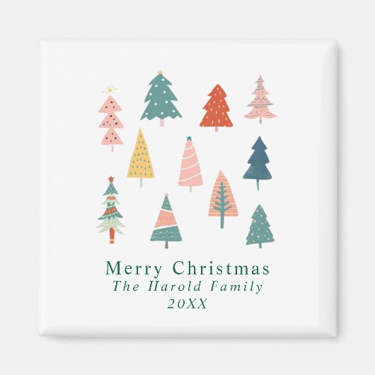 冬のモダングリーンクリスマスツリーズホリデー マグネット (正面)