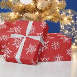 冬のモダンスノーフレーククリスマスレッドホリデー ラッピングペーパー