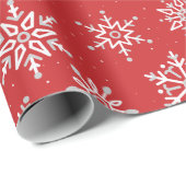 冬のモダンスノーフレーククリスマスレッドホリデー ラッピングペーパー (ロールコーナー)