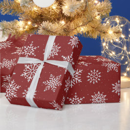 冬のモダンスノーフレークダーククリスマスレッドホリデー ラッピングペーパー