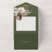 冬のモダンバラ&レッドベリーグリーンQRコード オールインワン招待状 (外側)