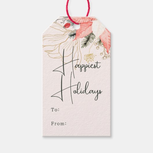 冬のモダンフローラで最も幸せな休暇の間 ギフトタグ (正面)