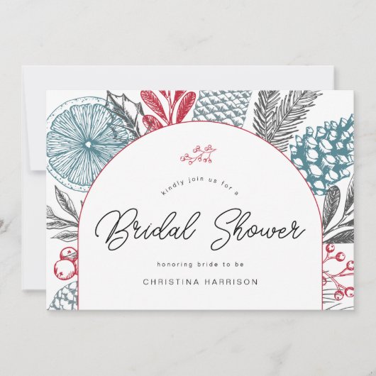 冬のモダンブライダルシャワー緑 招待状 (正面)