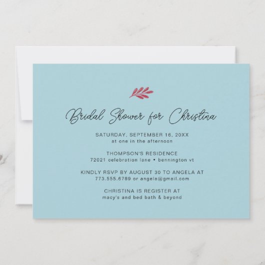 冬のモダンブライダルシャワー緑 招待状 (裏面)