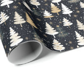 冬のモダンホリデーツリースノーフレークパターン ラッピングペーパー (ロールコーナー)