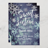 冬のモダンワンダーランド雪の結晶の甘い16 招待状 (正面/裏面)