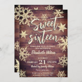冬のモダンワンダーランド雪の結晶の甘い16 招待状 (正面/裏面)