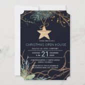冬のモダン森の枝クリスマスオープンハウス 招待状 (正面)