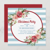 冬のモダン水の色のフローラクリスマスパーティー 招待状 (正面/裏面)