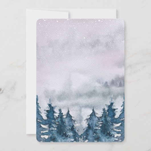 冬のモダン水の色の森ブルー招待状 招待状 (裏面)