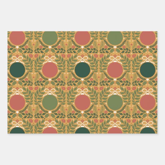 冬のモダン消音オーナメント葉のクリスマス ラッピングペーパーシート (正面3)