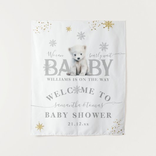 冬のモダン真夏待ち赤ちゃんシャワーへようこそ タペストリー (正面)