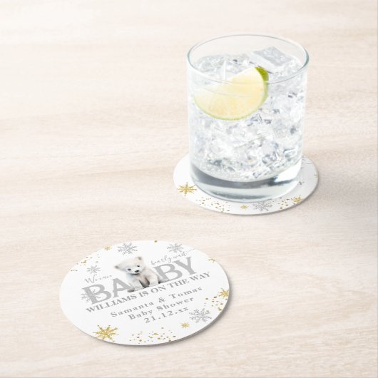 冬のモダン真夏待ち赤ちゃんシャワーへようこそ ラウンドペーパーコースター (インサイチュ)