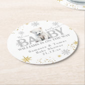 冬のモダン真夏待ち赤ちゃんシャワーへようこそ ラウンドペーパーコースター (アングル)