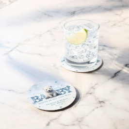 冬のモダン真珠の待ち赤ちゃんシャワー ラウンドペーパーコースター