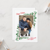 冬のモダン紅葉ハッピーホリデー写真 カード (正面/裏面インサイチュ)