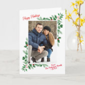 冬のモダン紅葉ハッピーホリデー写真 カード (黄色い花)