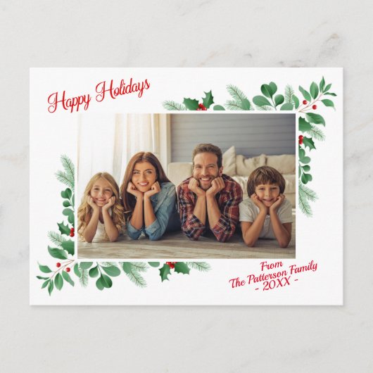 冬のモダン紅葉ハッピーホリデー写真 ポストカード (正面)