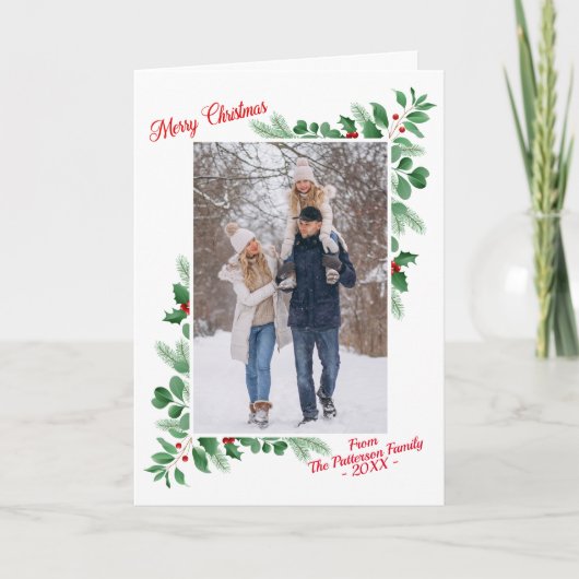 冬のモダン紅葉メリークリスマスフォト カード (正面)