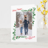 冬のモダン紅葉メリークリスマスフォト カード (黄色い花)