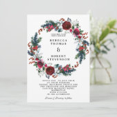 冬のモダン結婚式のブルゴーニュフローラリース 招待状 (スタンド正面)