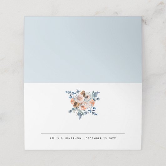 冬のモダン花模様名日結婚の場所の車 プレイスカード (外部開封)