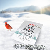冬のモダン赤ちゃんシャワー雪のシーン鳥トナカイ 招待状