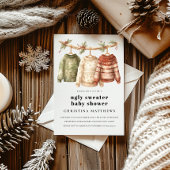 冬のモダン醜いセーター赤ちゃんシャワー招待状 サンキューカード