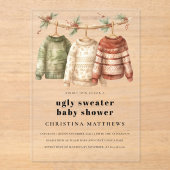 冬のモダン醜いセーター赤ちゃんシャワー アクリル招待状 (正面)