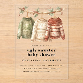 冬のモダン醜いセーター赤ちゃんシャワー アクリル招待状