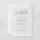 冬のモダン雪の結婚写真 セーブザデート (裏面)