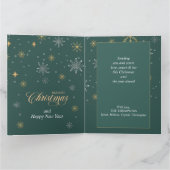 冬のモダン雪片フォトグリーンクリスマス カード (内部)