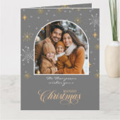 冬のモダン雪片フォトグレークリスマス カード (正面)