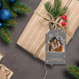 冬のモダン雪片フォトグレークリスマス ギフトタグ