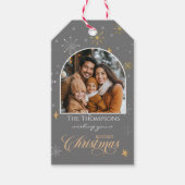 冬のモダン雪片フォトグレークリスマス ギフトタグ (正面)