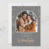 冬のモダン雪片フォトグレークリスマス シーズンカード (正面)