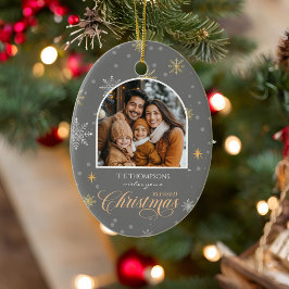 冬のモダン雪片フォトグレークリスマス セラミックオーナメント