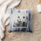 冬のモダン青い木と写真装飾用クッション クッション (ブランケット)