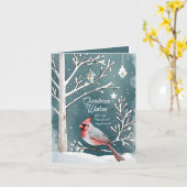 冬のモダン(鳥)ショウジョウコウカンチョウ夫&友人クリスマス カード (黄色い花)