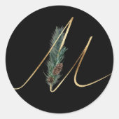 冬のモノグラム クリスマス レター M ラウンドシール (正面)