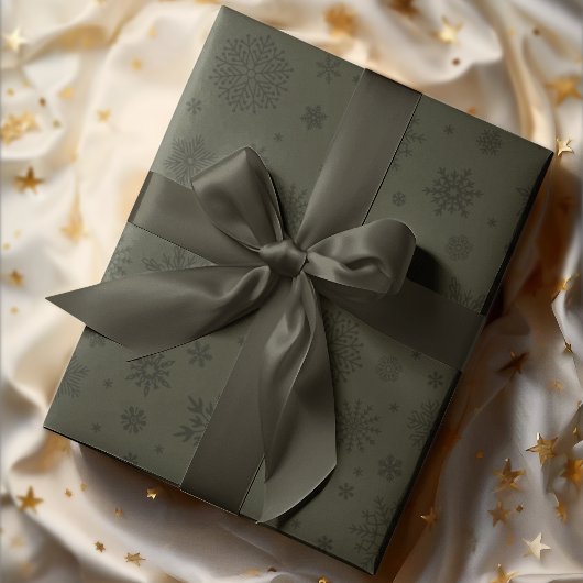 冬のモノトーンのスノーフレーク松の緑 ラッピングペーパー