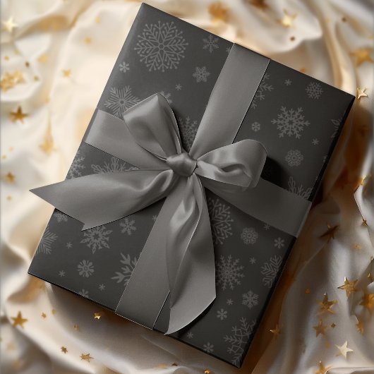 冬のモノトーンのスノーフレーク炭 ラッピングペーパー