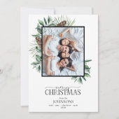 冬のモミのコーン多肉質メリークリスマスフォトホー シーズンカード (正面)