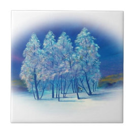 冬のモミの木の抽象芸術の森のアートワーク タイル