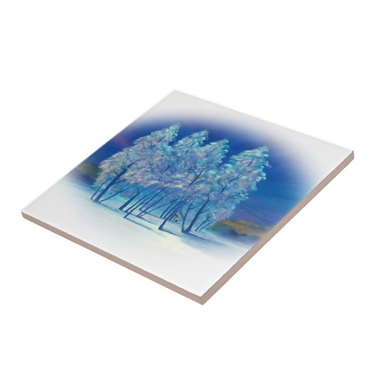 冬のモミの木の抽象芸術の森のアートワーク タイル (側面)