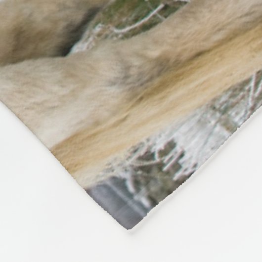 冬のモーランドで白いポニーが落ちた フリースブランケット (角)