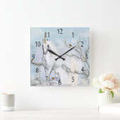 冬のユニコーンおよび子馬の柱時計 スクエア壁時計 (ホーム)