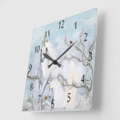 冬のユニコーンおよび子馬の柱時計 スクエア壁時計 (傾斜)