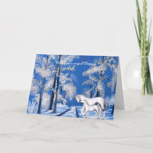 冬のユニコーンのクリスマス シーズンカード (正面)
